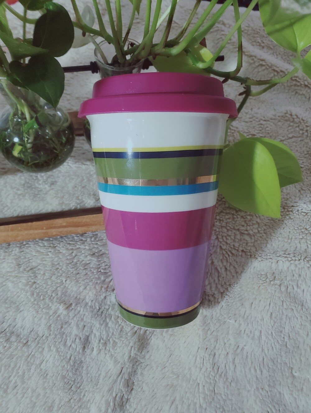 KATE SPADE Horizontal Striped Porcelain Ceramic Tumbler Mug